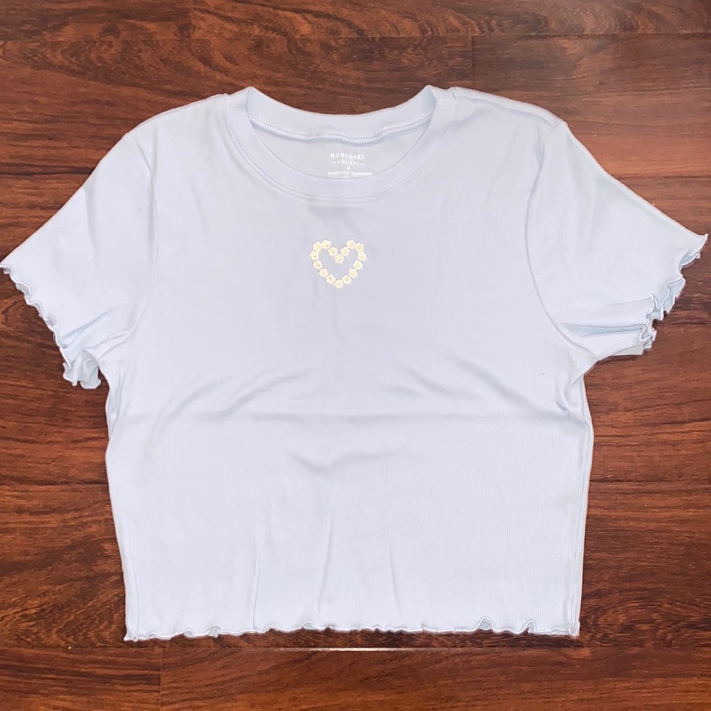 baby blue tee with embroidered heart